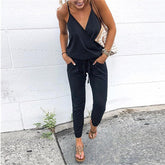 Einfarbiger, lässiger Sling-Jumpsuit
